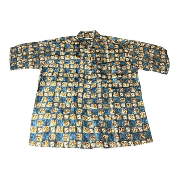 Vintage Burma Bibas Hawaiian‎ Shirt Mens L Silk Geometric Tribal Aztec Tropical - Picture 1 of 5